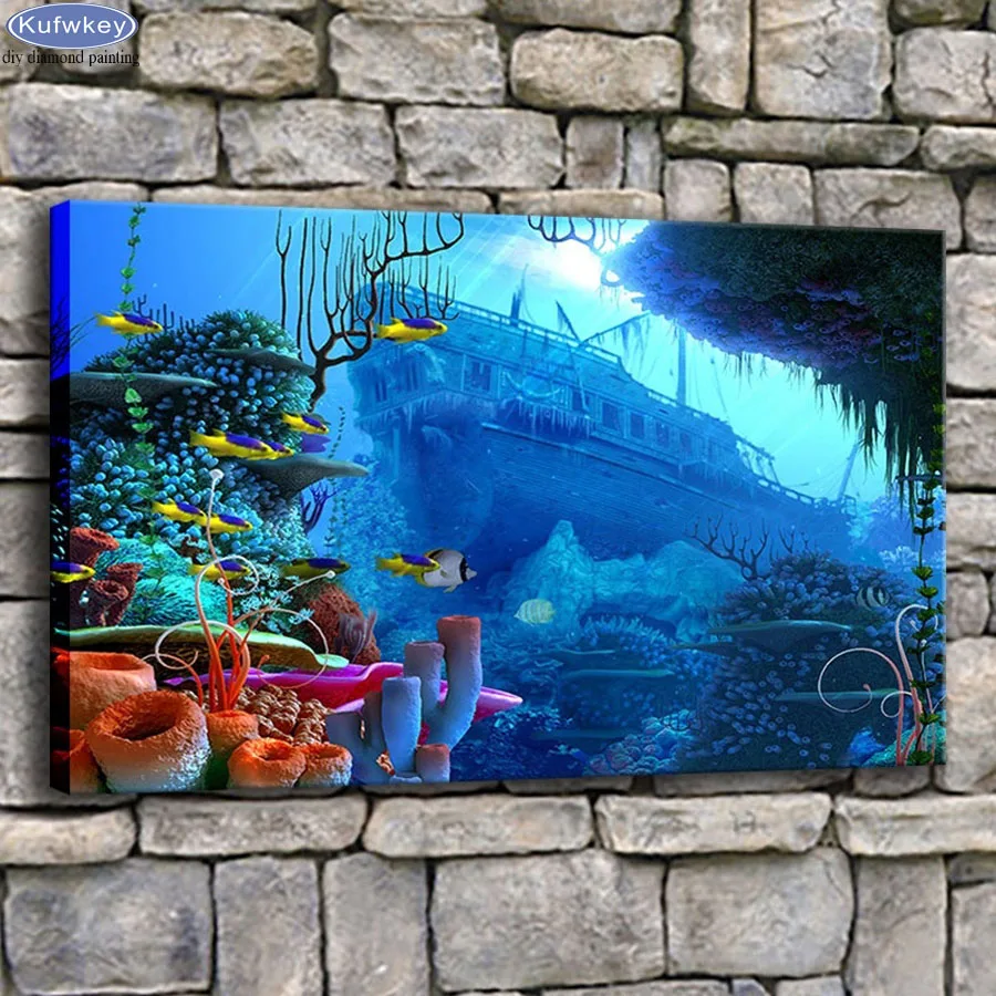 

DIY 5d diamond Painting rhinestone full square drill embroidery Ocean Underwater Worl Diamond Mosaic Cross Stitch wall sticker