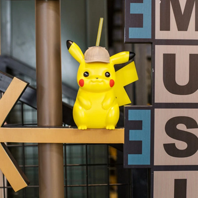 Action Pokemons Straw Cup Detective Pikachu Figurine Popcorn Bucket Toys for children Cute Water Cups Kids Birthday Gift | Игрушки и