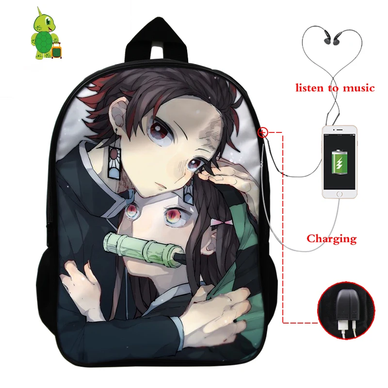 18 Demon Slayer: Kimetsu No Yaiba рюкзак USB зарядка Рюкзак для ноутбука аниме школьные сумки для подростков мальчик девочка путешествия рюкзак - Цвет: 18