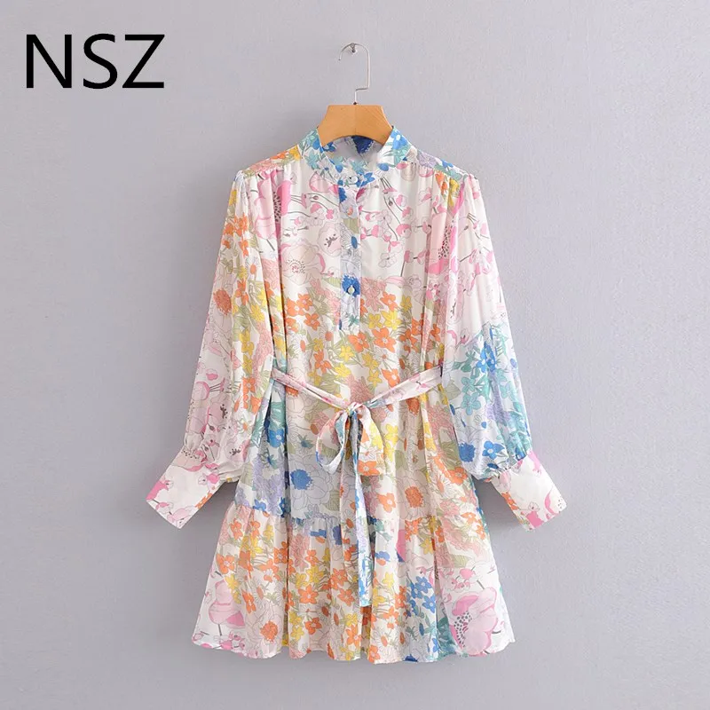 Женское шифоновое мини платье NSZ повседневное Свободное с длинным рукавом