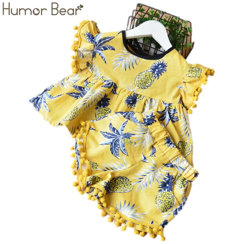 yellow Humor Bear/комплект одежды для маленьких девочек Новинка года, брендовая летняя одежда для маленьких девочек майка с бантом в горошек, футболка Топ+ шорты, штаны комплект из 2 предметов - Цвет: yellow