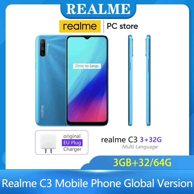 Realme C3 AI Камера глобальная версия 3 Гб оперативной памяти 32/64 мобильный телефон на процессоре Helio G70 Octa Core 12MP