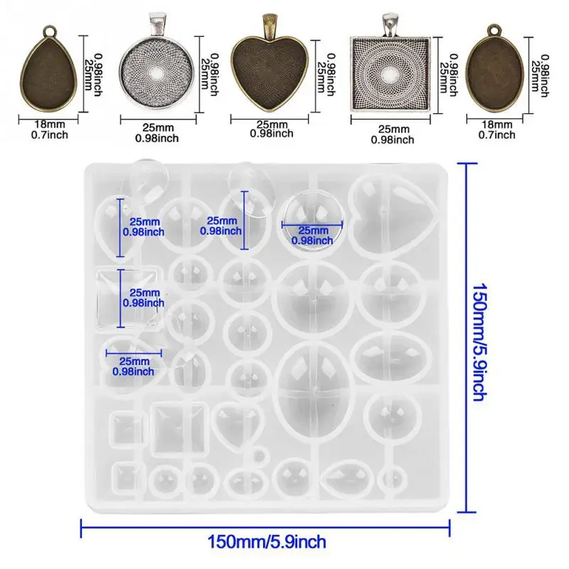 

31pcs/set Resin DIY Crafting Round 5 Styles Pendant Trays Jewelry Casting Mold Time Gem Epoxy Mold Combination Set