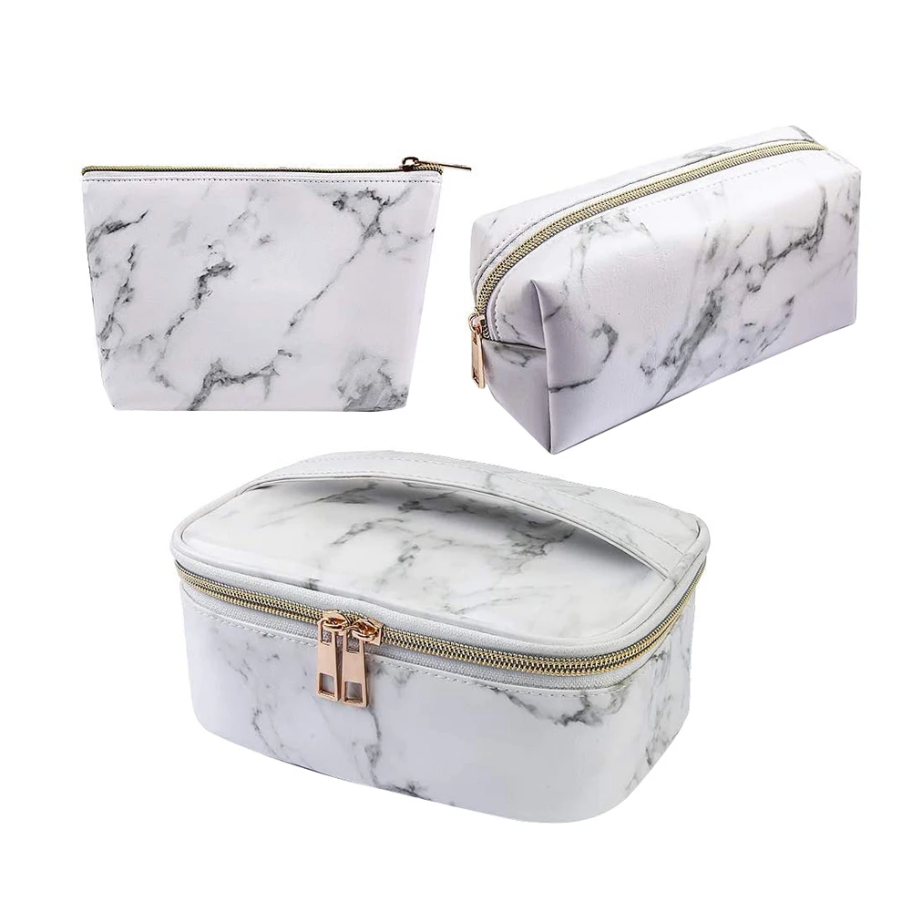 

Набор из 3 косметичек, портативный водонепроницаемый органайзер, многофункциональный чехол с золотой молнией, Мраморная дорожная сумка для...