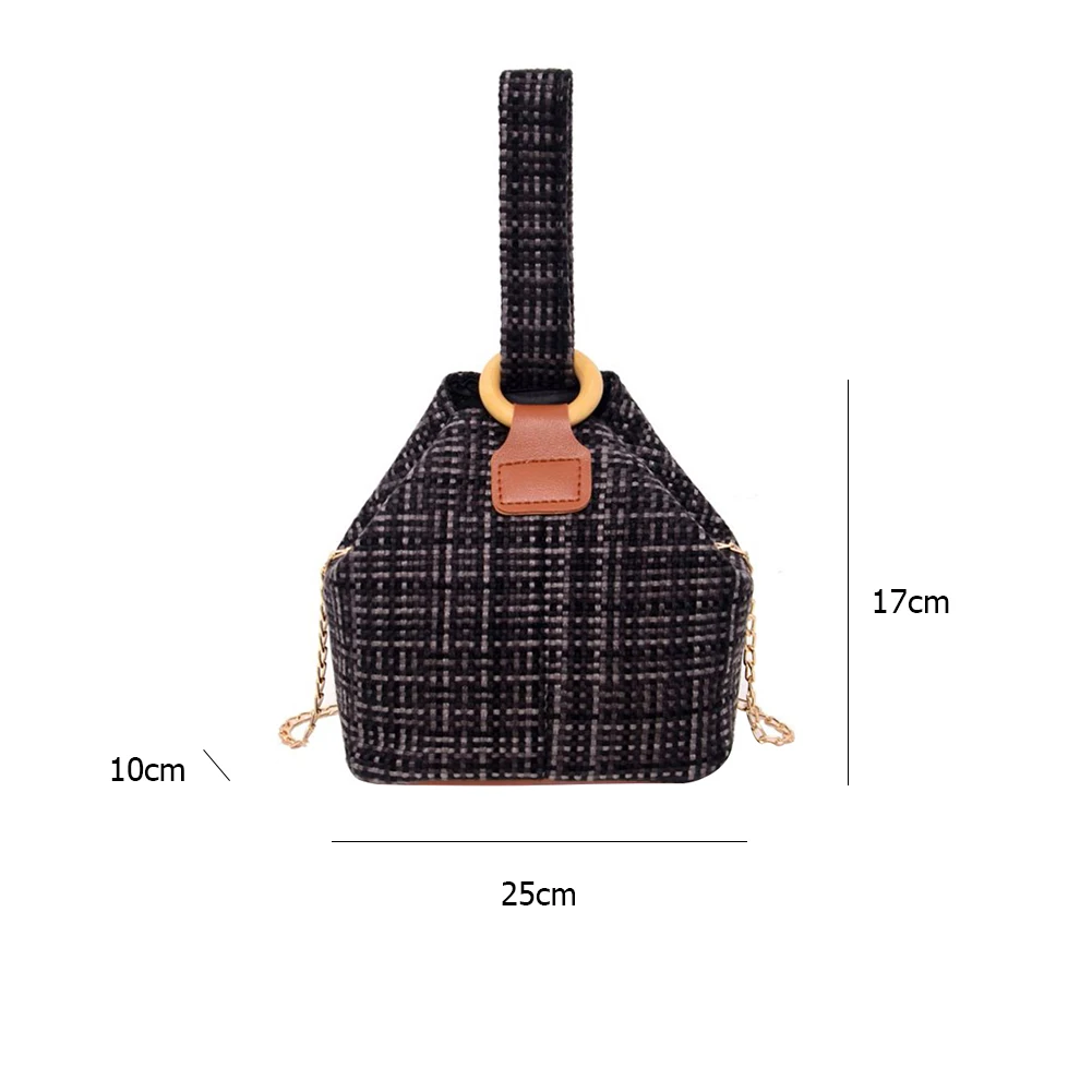 

Portable Solid Color Shoulder Crossbody Bag Vintage Plaid Pattern Woven Women's Handbags Female Thin Gold Chain Messenger Purse