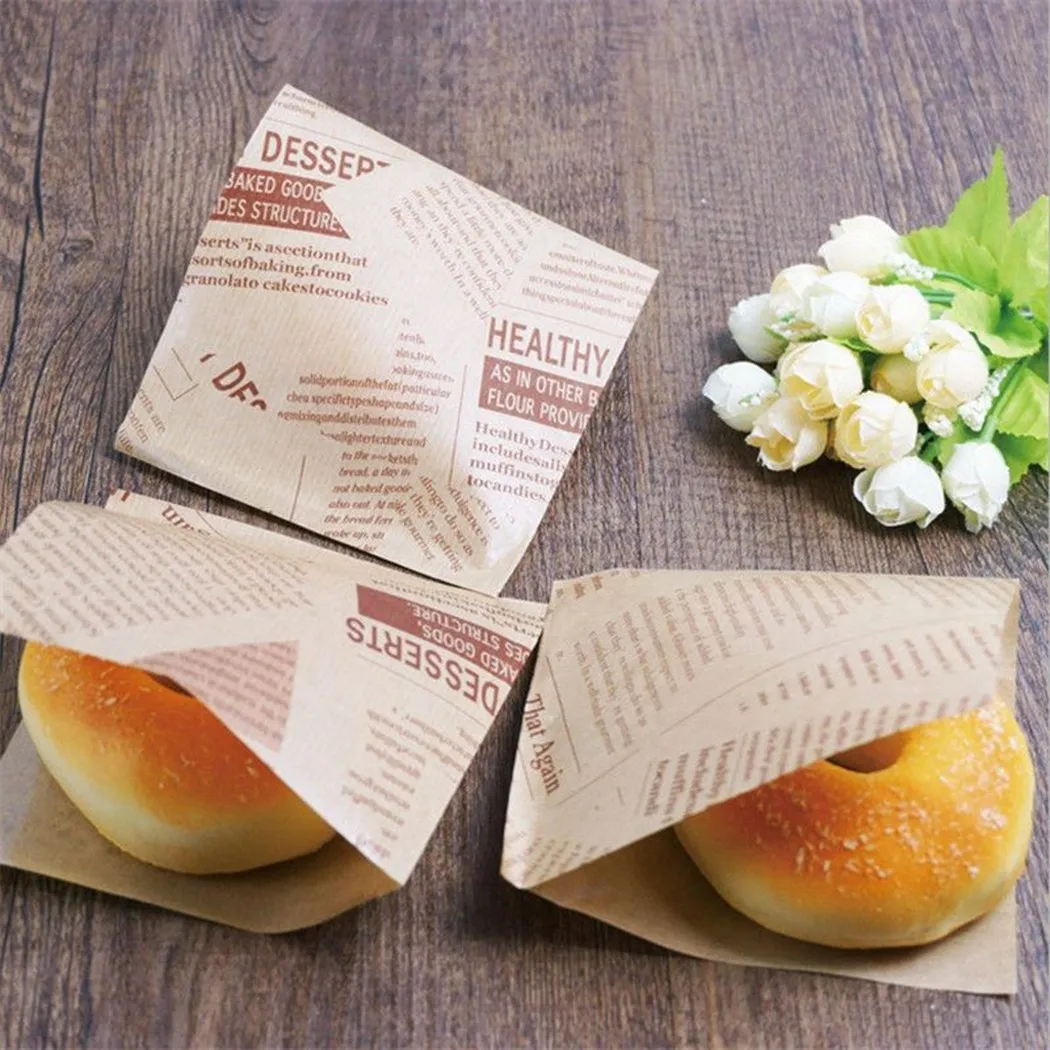 

100* Baking Wrapping Paper 12*12cm Bags Oilproof Bread Craft Bakery Food Packing Paper 100% Brand New And High Quality.