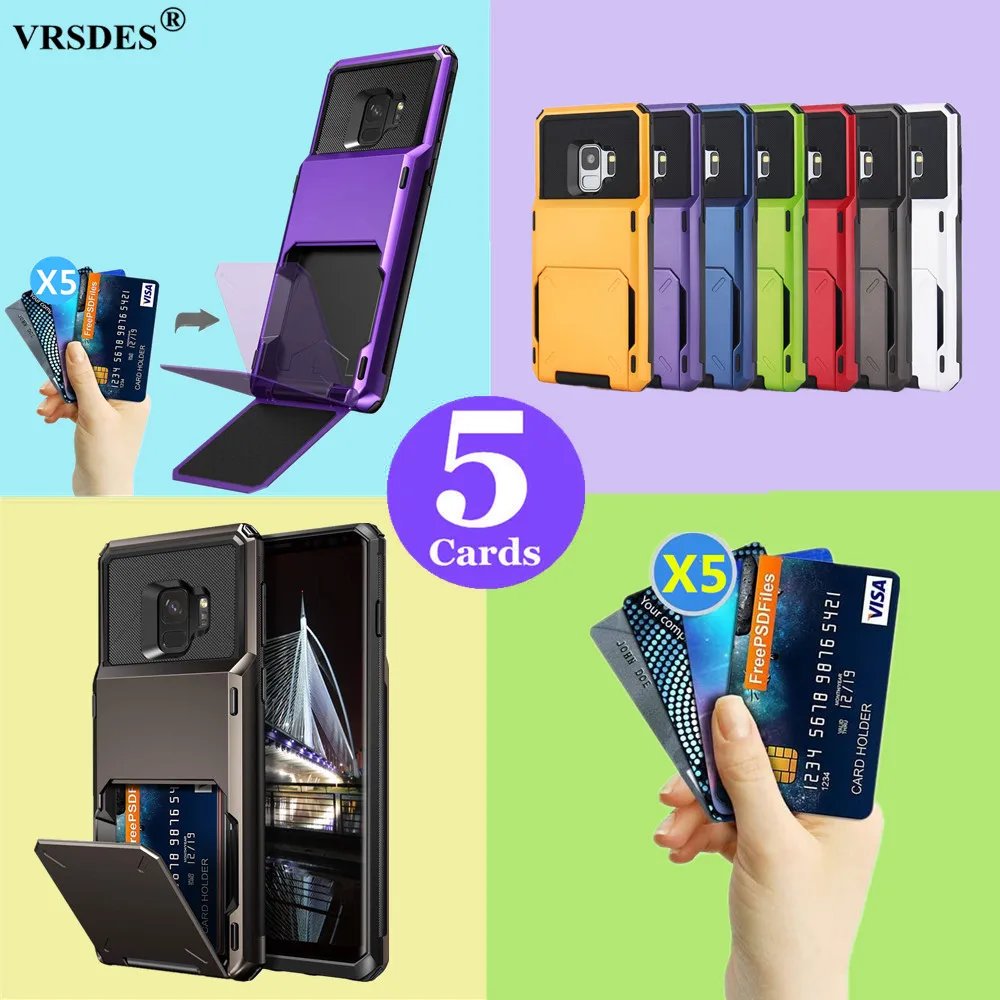 Чехол бумажник для Samsung Galaxy Note 9 8 S9 S8 Plus с 5 картами и карманом карт чехол A7 A8 A9 2018 A750