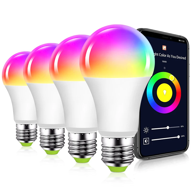 Умная лампа Alexa с голосовым управлением 15 Вт RGB регулируемой яркостью E27 E26 B22
