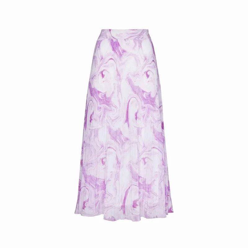 

Women Skirt 2021 The New Summer Design A Long Skirt with Purple Swirl Print Pleated Skirt