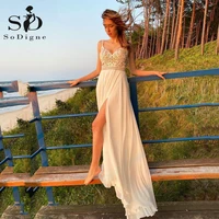 sodigne boho wedding dress 2021 simple top lace sexy side split bridal dresses backless chiffon beach wedding gowns