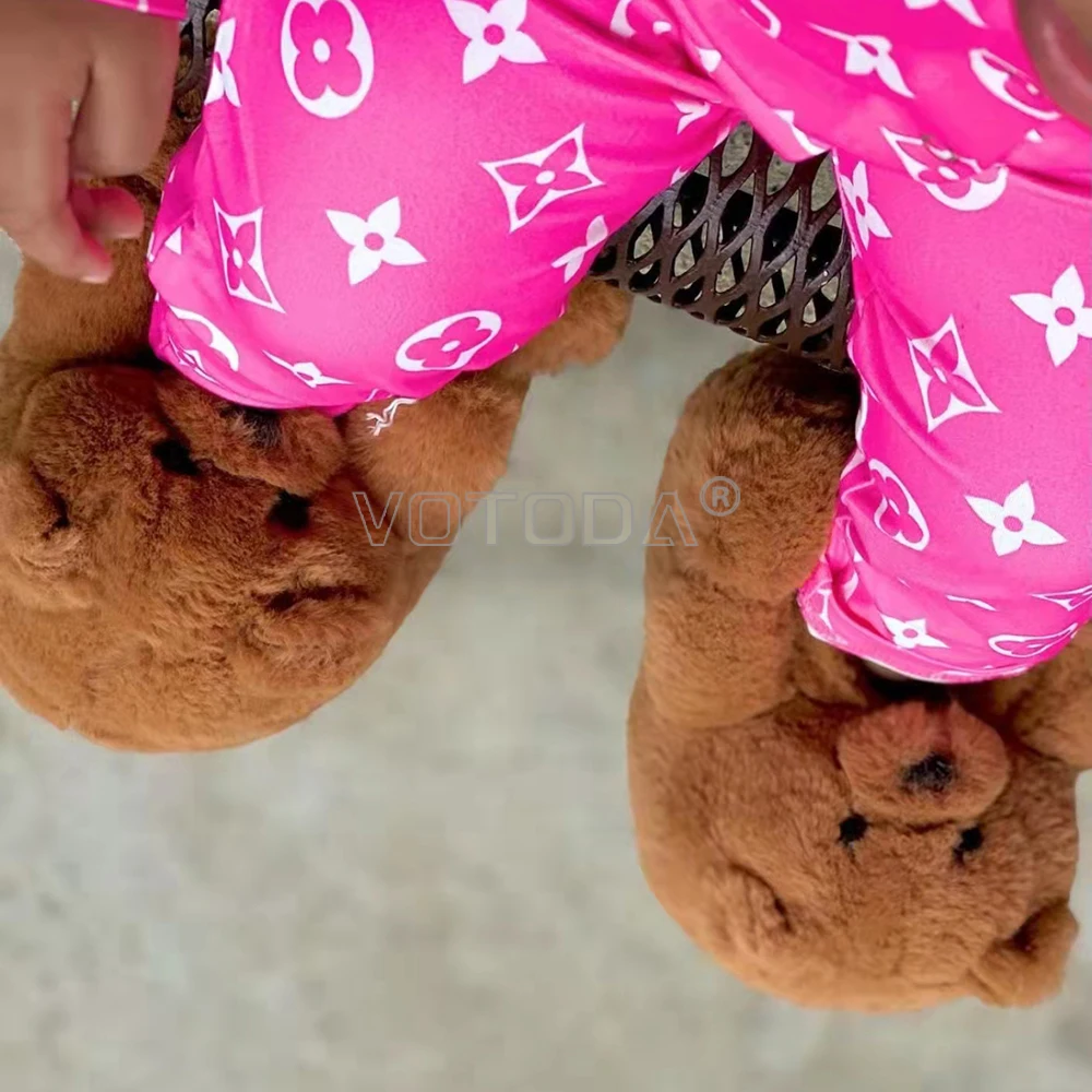 Плюшевые тапочки для детей милые Мультяшные меховые сланцы детские домашние