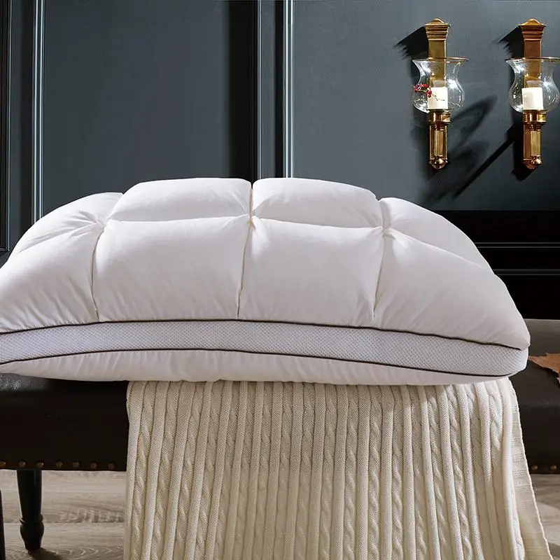 42 хлебная клетчатая хлопковая Подушка с наполнителем из 100% белого гусиного пуха