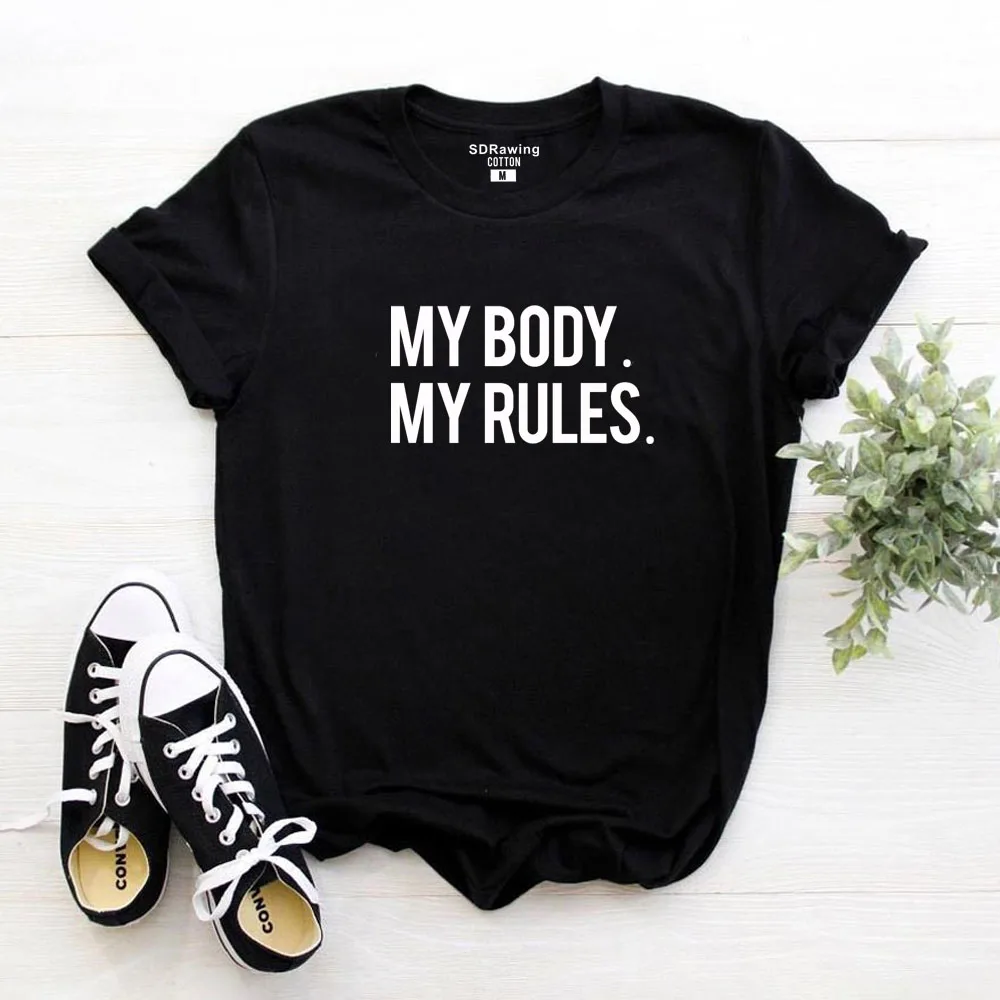 Футболка с надписью My Body Rules Girl Power футболка со знаком Equal Rival|Футболки| |