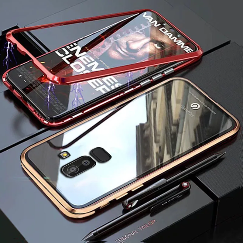 YonLinTan чехол для Samsung galaxy J8 2018 J 8 Прочный Магнитный из закаленного стекла |