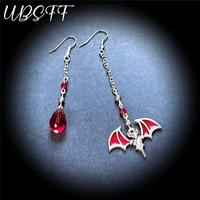 gothic vampire bat red silver color tone asymmetrical unique dangle earringsresin jewelryglass bead jewellerygothic jewelry
