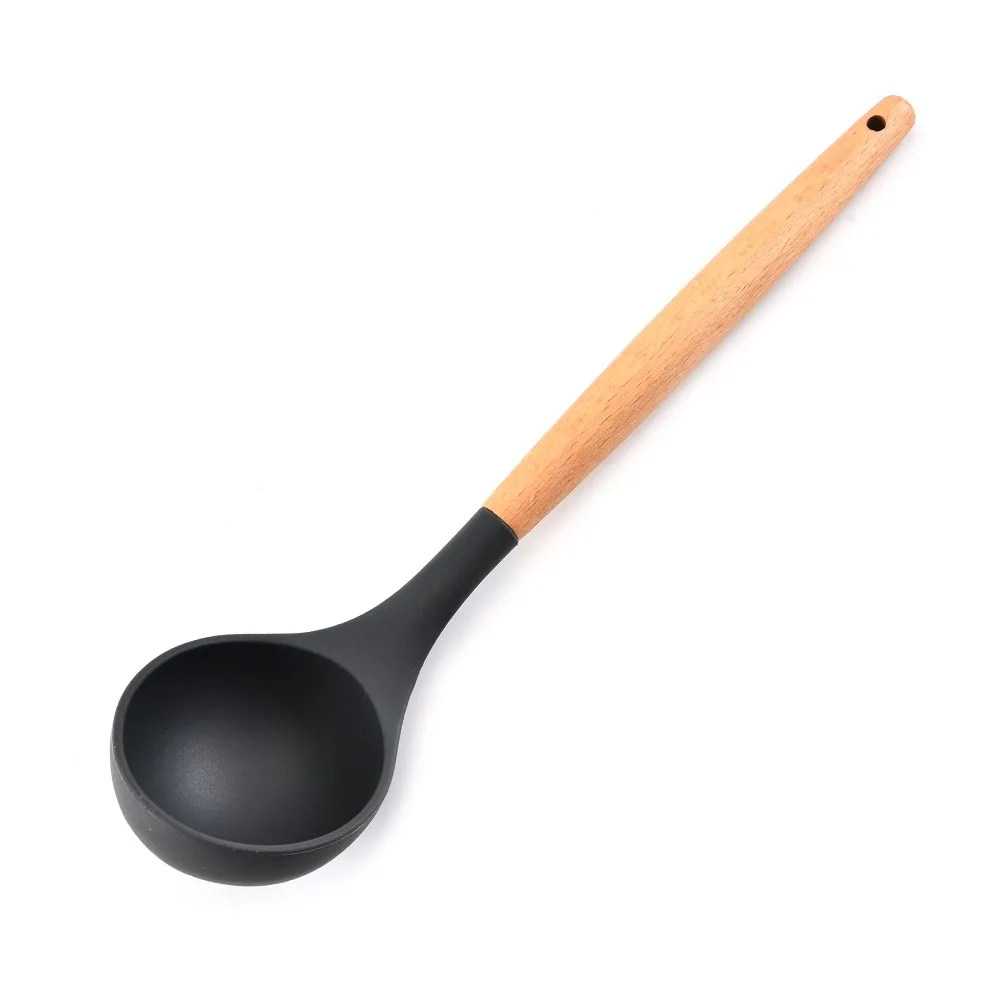 

Flexible Silicone Kitchen Utensil Set 11 Pcs Beech Wooden Handle Heat-Resistant Non-Stick Spoon Spatula Ladle Cooking Tools Oct