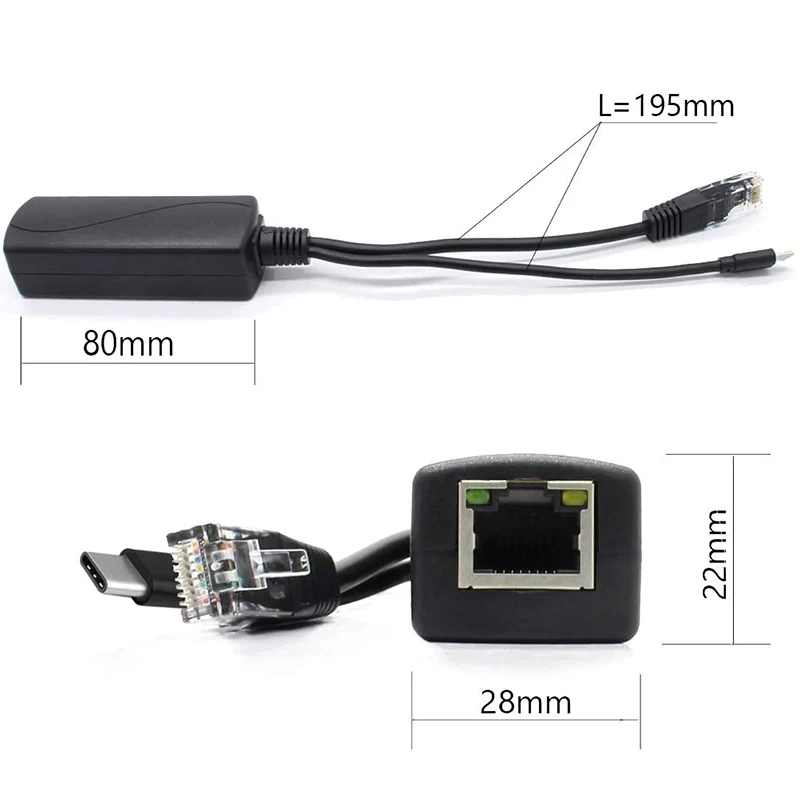 2 шт./упаковка 5 В гигабитный PoE сплиттер USB Тип C от 48 до адаптер 4 А совместимый с IEEE
