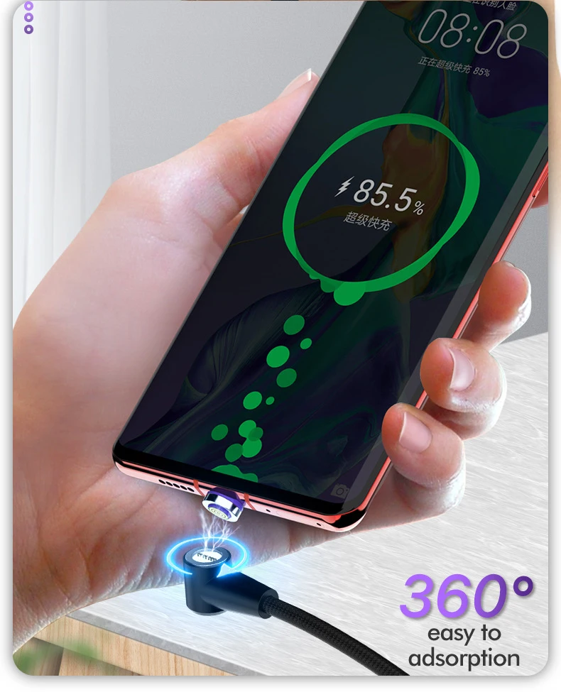 ROCK 5A Магнитный кабель Micro usb type C адаптер Шнур 90 градусов локоть быстрое зарядное устройство светильник ing светодиодный светильник для передачи данных для iPhone samsung