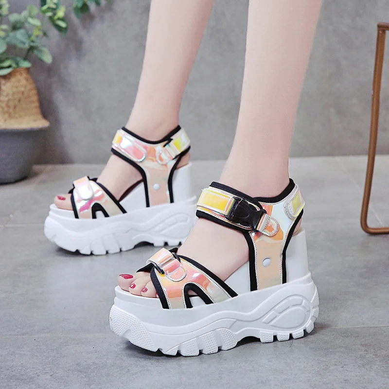 Женские сандалии на платформе очень высоком каблуке увеличивают рост летняя