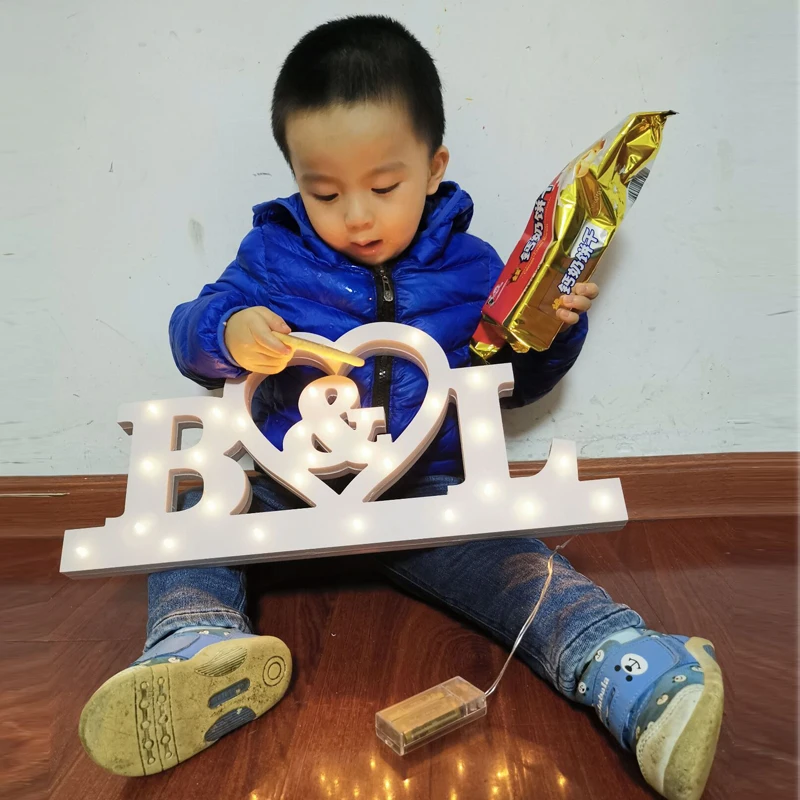 Персонализированные деревянные имени теплый LED свет знак двери набор ночь