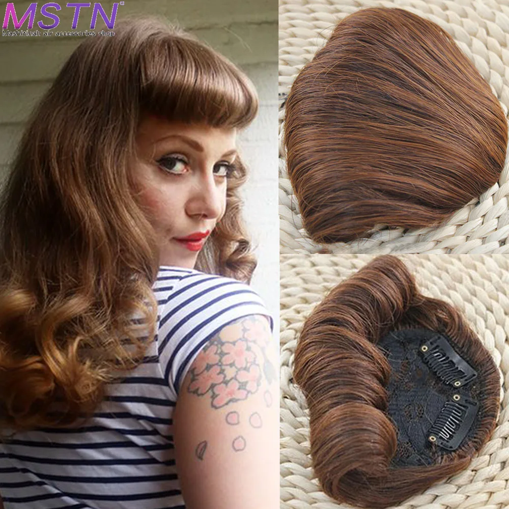 

MSTN Ladies Short Curly Synthetic Bangs Wigs Heat-Resistant Natural Clip Bangs Black Brown Hair Extensions Cosplay Daily
