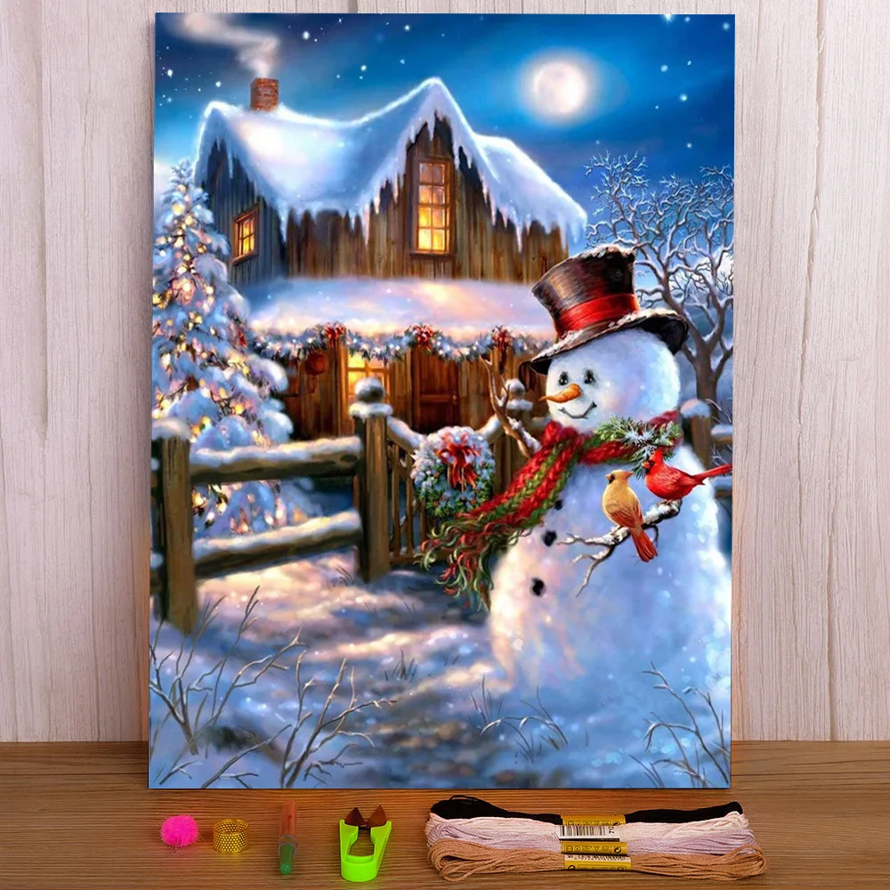 

Christmas Snowman Printed Canvas 11CT Cross Stitch Embroidery Full Kit DMC Threads Handmade Sewing Hobby Craft Stamped Gift