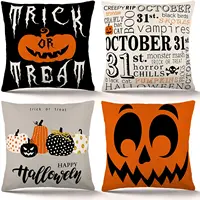 Halloween Pillow Covers 18x18 Inch Set of 4 Trick or Treat Pumpkin Pillow Covers Holiday Rustic Linen Pillow Case for Sofa Couch