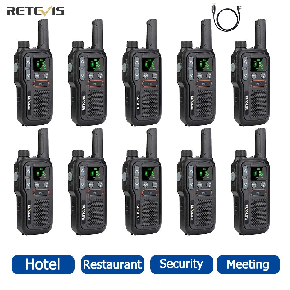 

Retevis RB618 Mini 10 pcs Walkie Talkie PTT Portable Radio PMR 446 Two Way Radio Walkie-talkies Hotel Restaurant Communicator