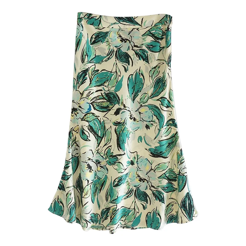 

Fiber Leaf Print High Waist Small A Skirt Mid Skirt 2020 New Summer Skirt