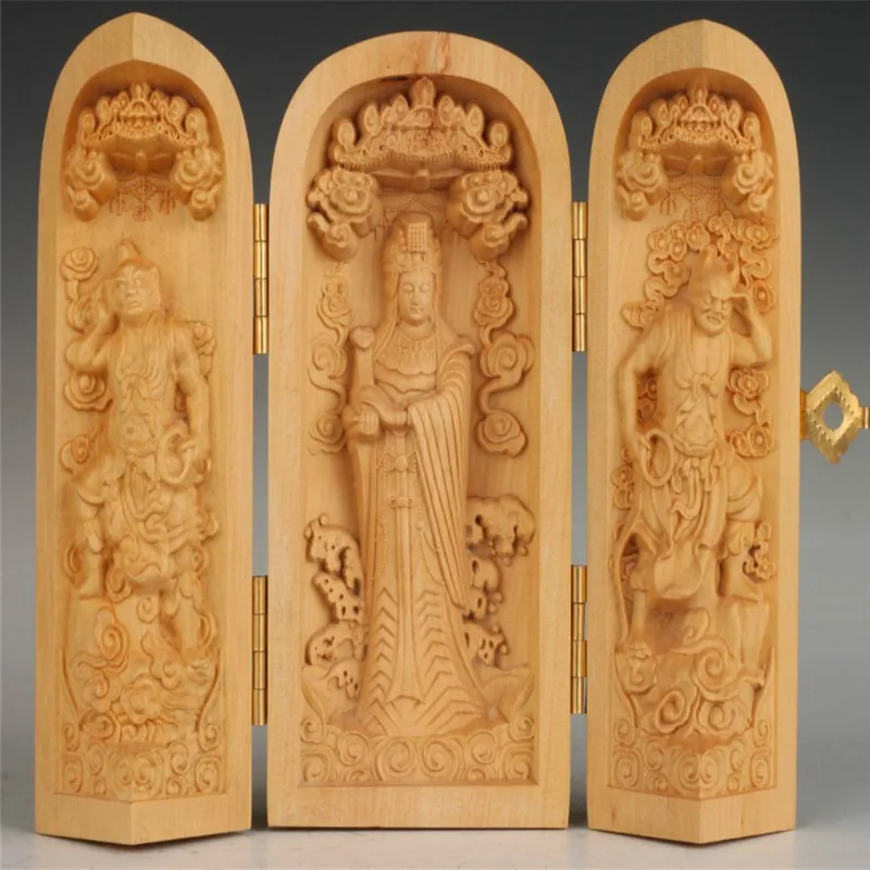 Коллекция уникальный Boxwood три будды статуи буддийская коробка|box figure|box petbox sill |