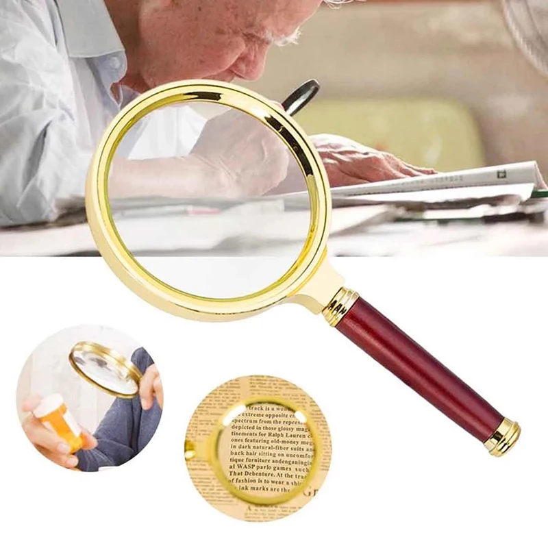 

Portable Handheld 10X Magnifying 60mm/70mm/80mm/90mm/100mm Retro Handle Magnifier Eye Loupe Glass Jewelry Reading Magnifying