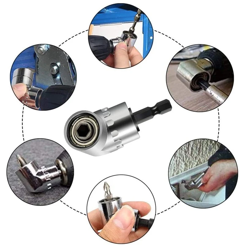 

Drill Bit Set, 1X Flexible Drill Bit Extension, 3Pcs Socket Adapter, 1/4Inch Hex Shank 105 Right Angle Drill Adapter