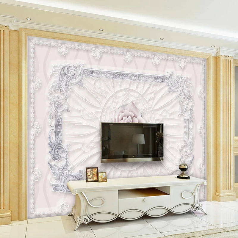 Европейский стиль Тисненый Цветочный узор фото фрески обои гостиная отель