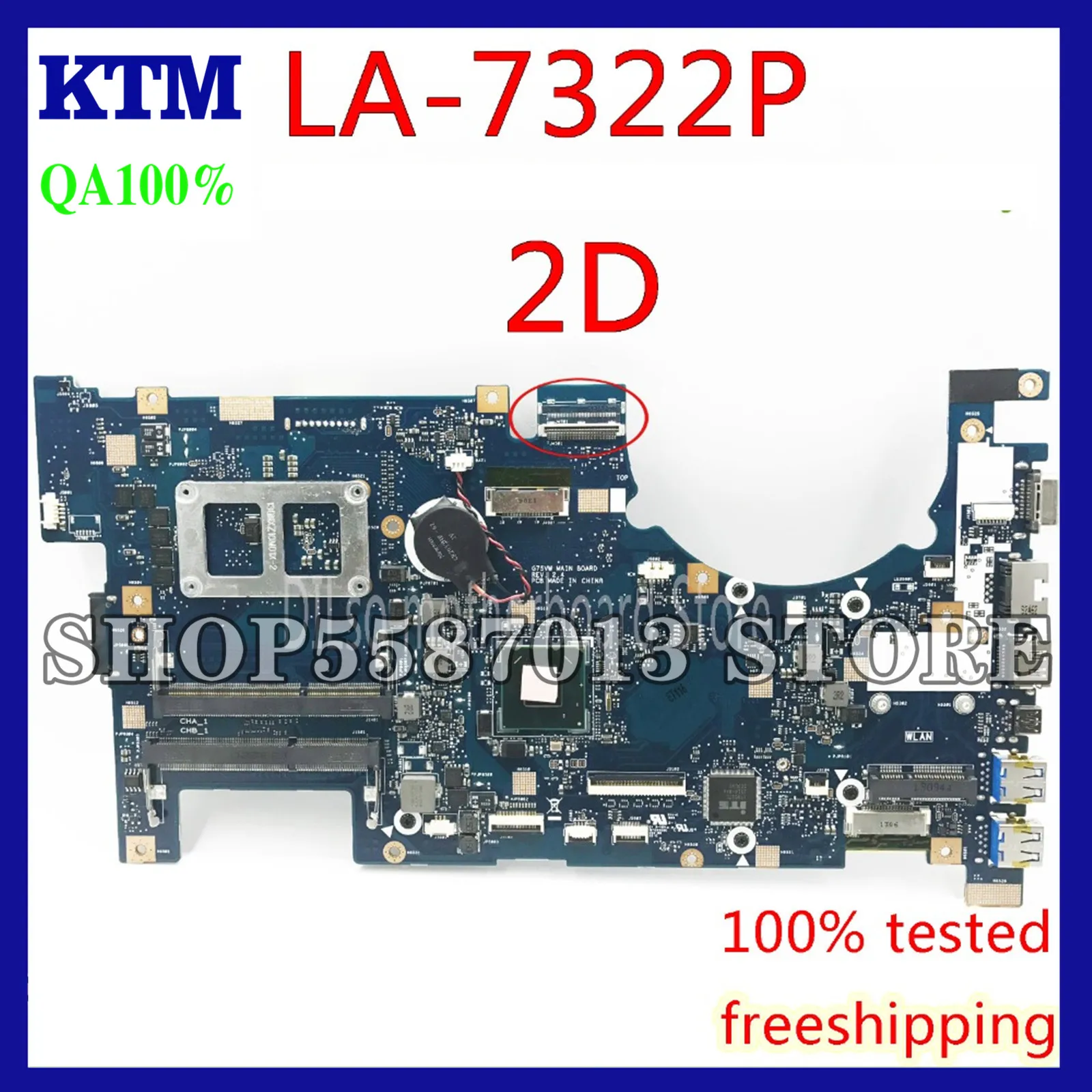 

KEFU G75VW Motherboard For ASUS G75VW G75V G75VX support 2D connector 4 Memory slot ddr3 HM65 Laptop Motherboard