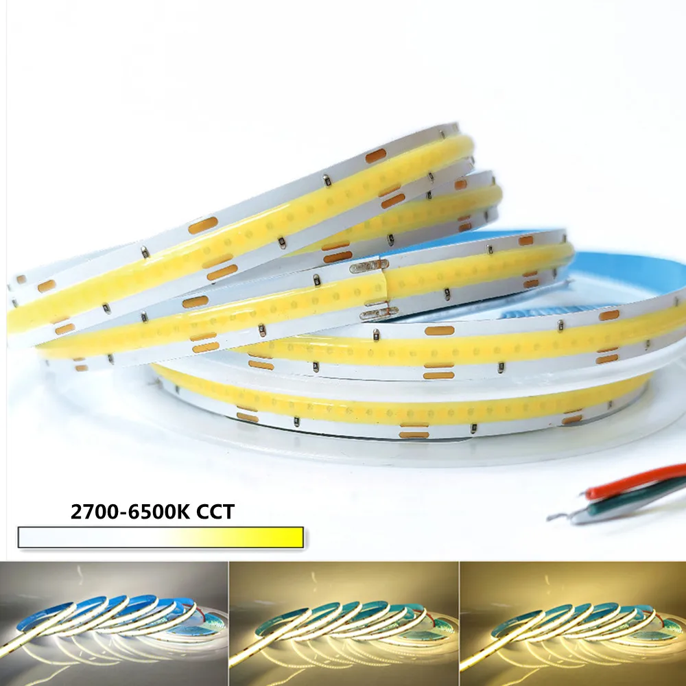 

Dimmer COB CCT LED Light Strip High Density 576leds/m Flexible FOB COB Soft Led Lights 2700-6500k Dimmable LED Tape DC12V