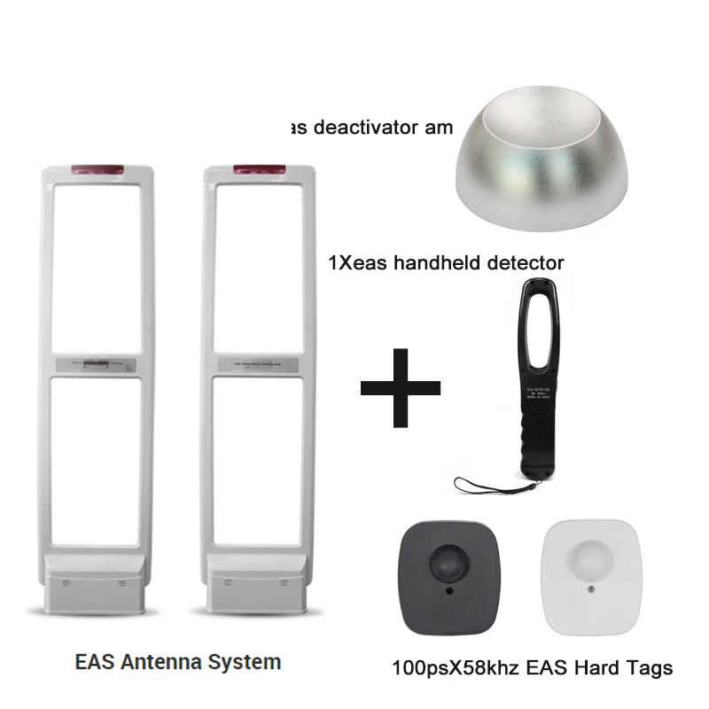 

New Arrival Anti Theft Gate Security Antenna EAS RF Antenna Alarm System with hard Labels tags & Deactivator & Handheld Tester