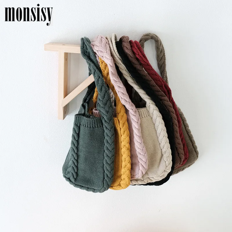 Monsisy Зимняя шерстяная сумка через плечо для мальчиков и девочек вязаная Детская