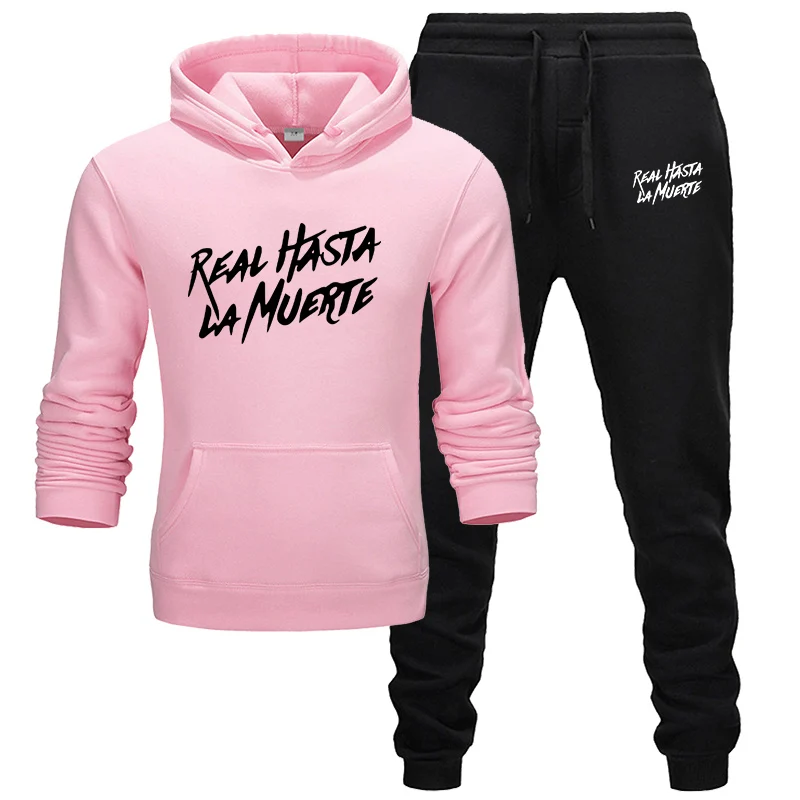 pink black Спортивный костюм для мужчин, комплект спортивной одежды, флисовая толстовка с капюшоном, костюм с буквенным принтом, Malechandal hombre, Осень-зима, толстовка с капюшоном+ штаны, комплекты уличной одежды - Цвет: pink black
