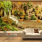 3D обои, Классический старинный павильон, Золотой мост, фотообои, для ресторана, учебы, в китайском стиле, настенная живопись, 3 D