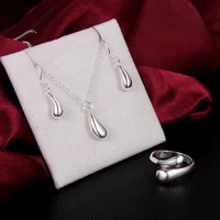 hot 925 stamped silver beautiful water drop pendant necklace earring rings jewelry set for woman fashion party wedding jewelry