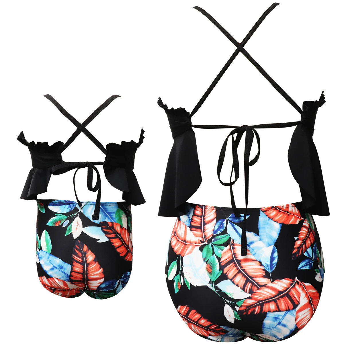 

2021 Black Family Matching Swimsuit Beach Holiday Tassel Mom Daughter Swimwear Shorts Girl Couples Beahwear