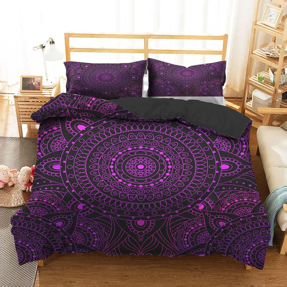 

Bedding Clothes Home Textiles Dream Dark Purple Mandala Printed Duvet Cover with Pillowcases for Adult Queen Double Size