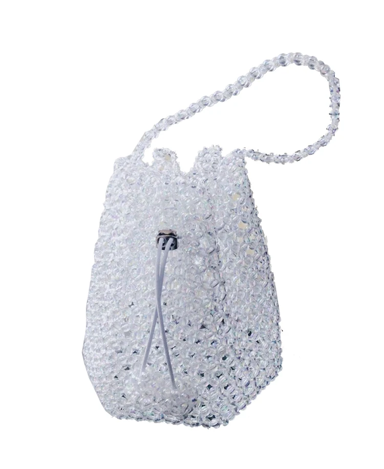 

Women Acrylic Ball Braided Beaded Totes Hand-made Dinner Pearl Bag Fashion Knitting String Small Water Bucket Handbag