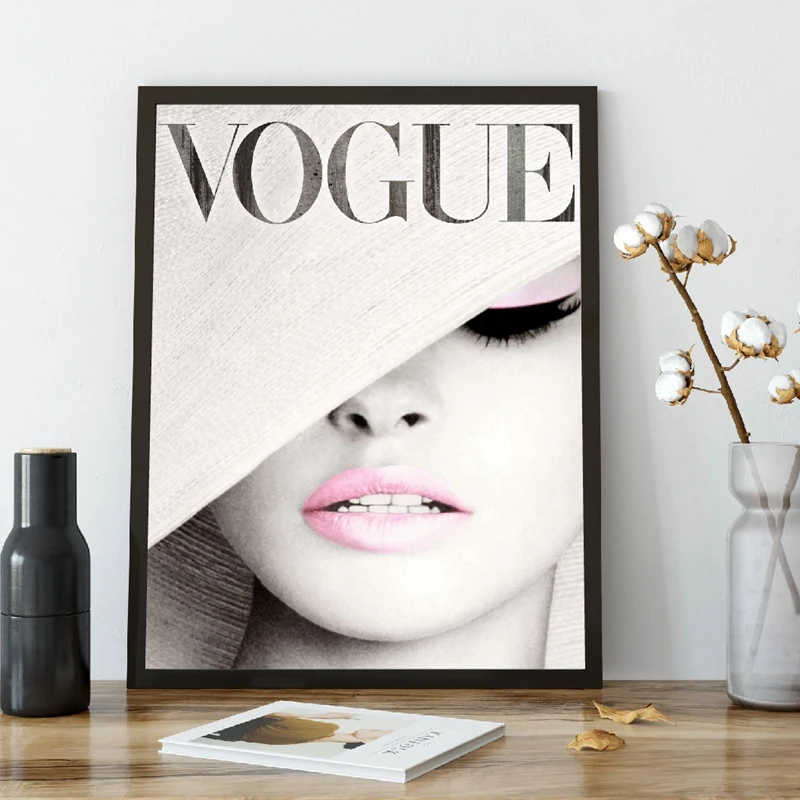 

Vogue Cover White Hat Wall Art Nursery Canvas Painting Wall Picture Nordic Fashion Photography Picture Ladies Room Decor Unfram