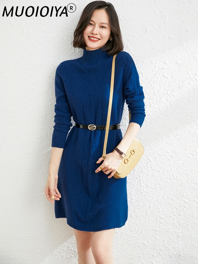 

High Grade 100% Pure Cashmere Knitted Dress for Women 2022 New Arrival Winter/ Autumn Female Dresses Long Style 4Colors Jumpers