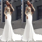 V-образный вырез и юбка-годе, бальное платье, иллюзия, Русалка, длинный рукав, эластичный атлас, Формальные платья, вечернее платье, вечерние платья, аппликация