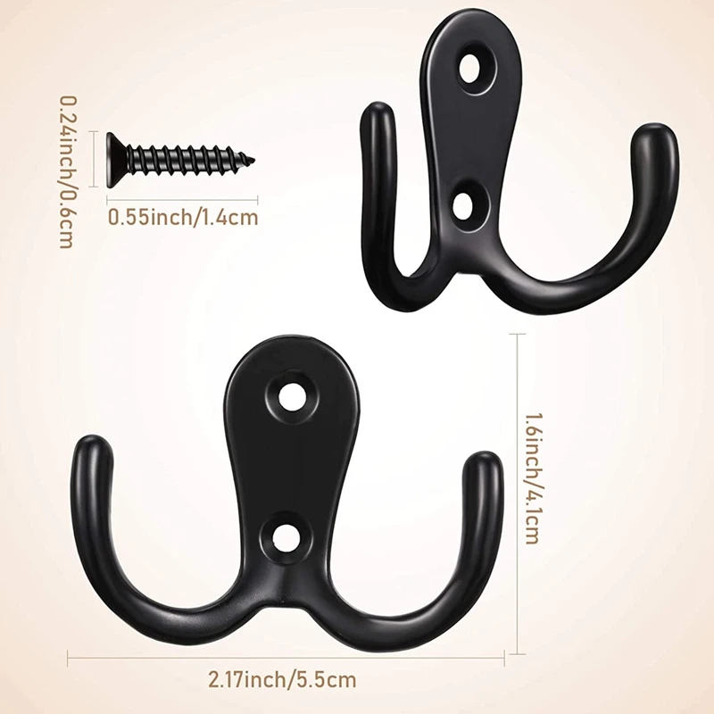 

20PCS Double Prong Robe Hooks Dual Coat Hooks Wall Mounted Robe Hook Retro Metal Cloth Hanger Wall Hook for Home