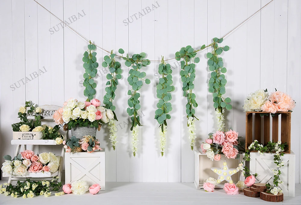 

Flower Garden Bunny Easter Backdrop Spring Rabbit Birthday Photography Background Happy Easter Eggs Photographic Photo Studio