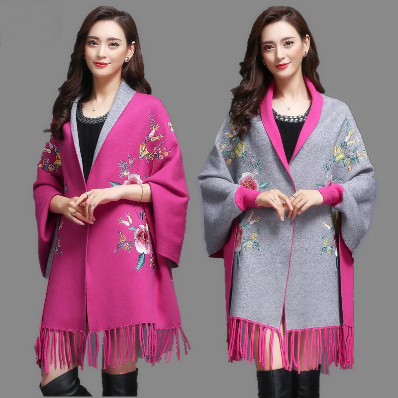 Женский шарф накидка зимние шарфы большого размера шаль Вышитая Шаль бахрома