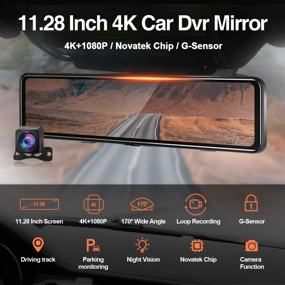E-ACE 12 дюймов Автомобильный видеорегистратор 4K 3840*2160P зеркало заднего вида Sony IMX335